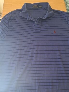 Polo by Ralph Lauren Navy and Dark Blue Striped Men’s Polo Size L